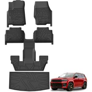 imageFloor Mats for Jeep Grand Cherokee L 20212025 Only for 6Seater wo 2nd Row Center Console All Weather TPE Protection Floor Liners Cargo Mat AccessoriesFor Jeep Grand Cherokee L 6Seat  20212025  Combo Set