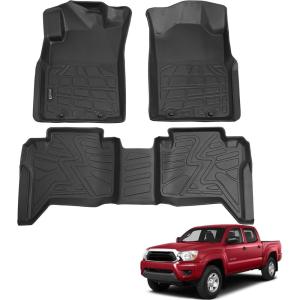 imageFloor Mats for Toyota Tacoma 20052015 Double Cab Only Fit Automatic Custom Fit AllWeather TPE Floor Liners Front ampamp 2nd Row Mat for Tacoma Car AccessoriesFor Toyota Tacoma Double Cab  20052015  1st  2nd Row