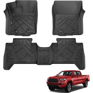 imageFloor Mats for Toyota Tacoma 20052015 Double Cab Only Fit Automatic Custom Fit AllWeather TPE Floor Liners Front ampamp 2nd Row Mat for Tacoma Car AccessoriesFor Toyota Tacoma Double Cab  20162023  1st  2nd Row