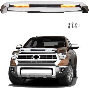 imageHood Scoop with Light Bar Front Upper Grille Hood Bulge Molding Compatible with 20142021 Toyota Tundra Replacement for 761800C030 TO1231102 Chrome with Light Bar