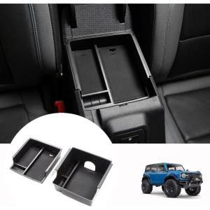 imageCenter Console Organizer Armrest Storage Tray Compatible with Ford Bronco 2021 2022 4 Door and 2 Door Console Storage Box ABS Insert Tray Armrest Storage Box Black Upper ampamp LowerLevelBlack