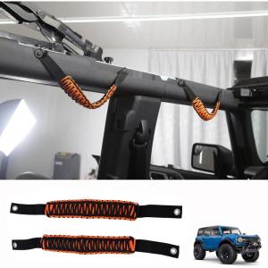 imageRoll Bar Grab Handles Compatible with 20212022 Ford Bronco Accessories Grab Paracord Grip Handle 2 Pack Orange